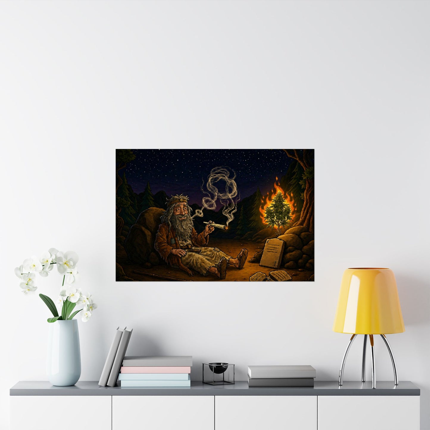 Matte Poster — Mystic Forest Camper Smoking Pipe Night Scene