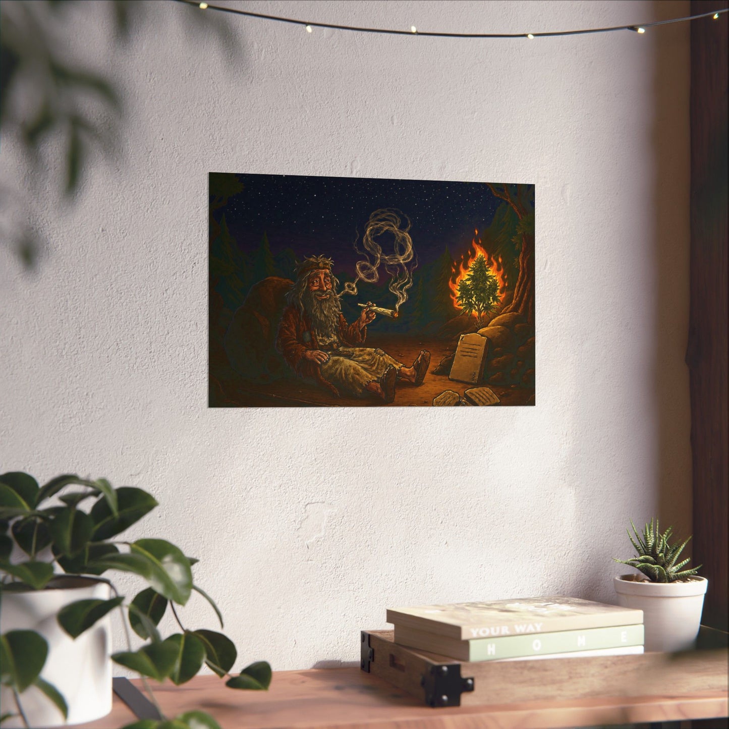 Matte Poster — Mystic Forest Camper Smoking Pipe Night Scene