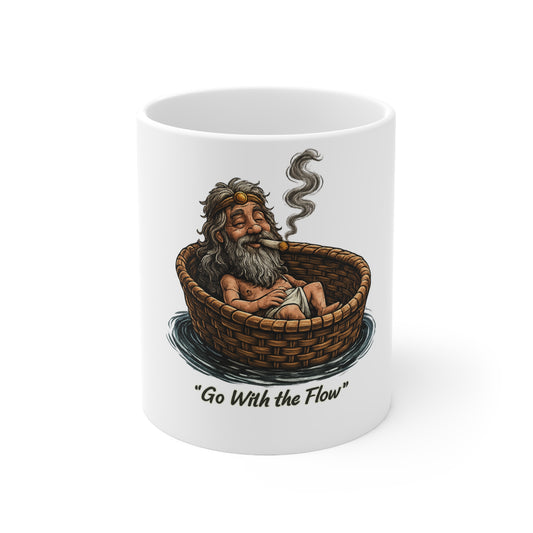 Go With the Flow Mug — Relaxed Smoker in Basket Ceramic Coffee Cup (11oz & 15oz)