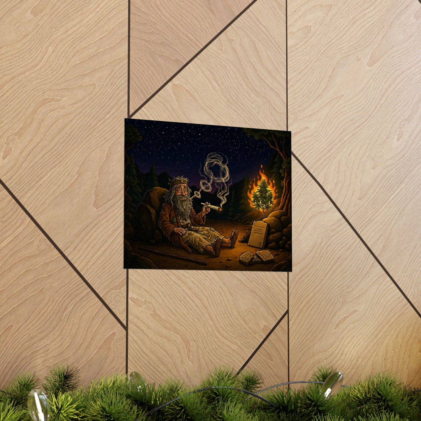 Matte Poster — Mystic Forest Camper Smoking Pipe Night Scene