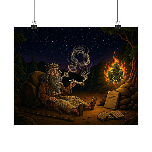 Matte Poster — Mystic Forest Camper Smoking Pipe Night Scene
