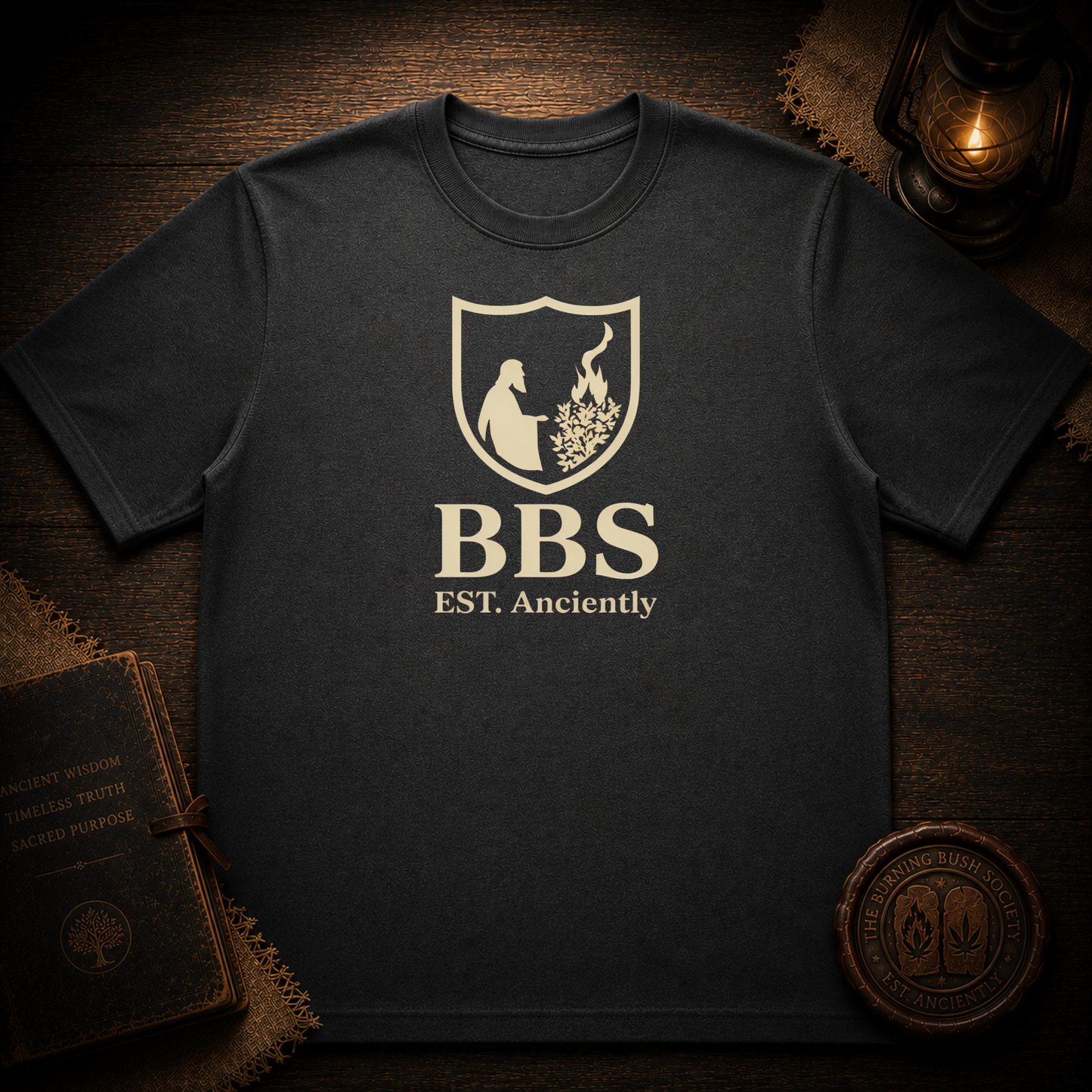 BBS Crest T‑Shirt — "BBS EST. Anciently" Vintage Shield Logo Tee