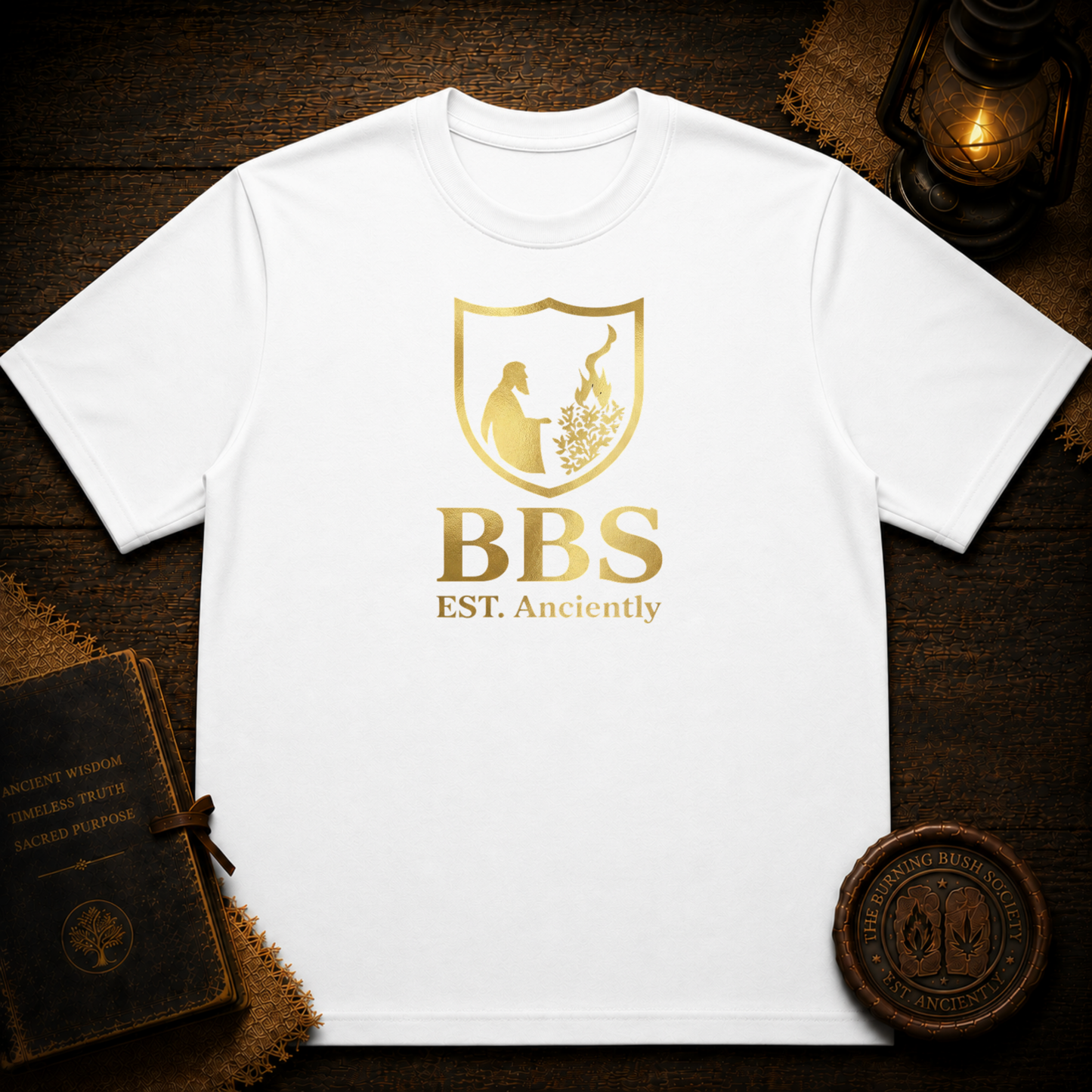 BBS Crest T‑Shirt — "BBS EST. Anciently" Vintage Shield Logo Tee